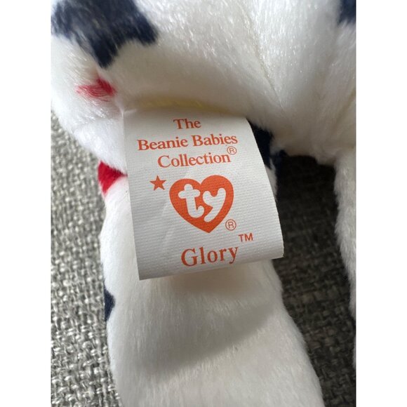 Ty Beanie Baby Glory Bear 1998 U.S. Flag White With Red & Blue Stars and Case - Picture 5 of 9